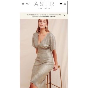 ASTR gold v neck midi dress. Worn once